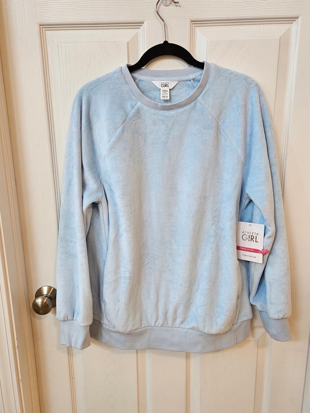 Athleta Girl Double Cozy Karma Crewneck XXL 16 Blue Plush Fleece Sweatshirt NWT